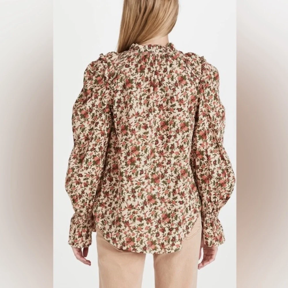 Free People Meant To Be Floral Roses Cotton Poet Blouse Statement Sleeves